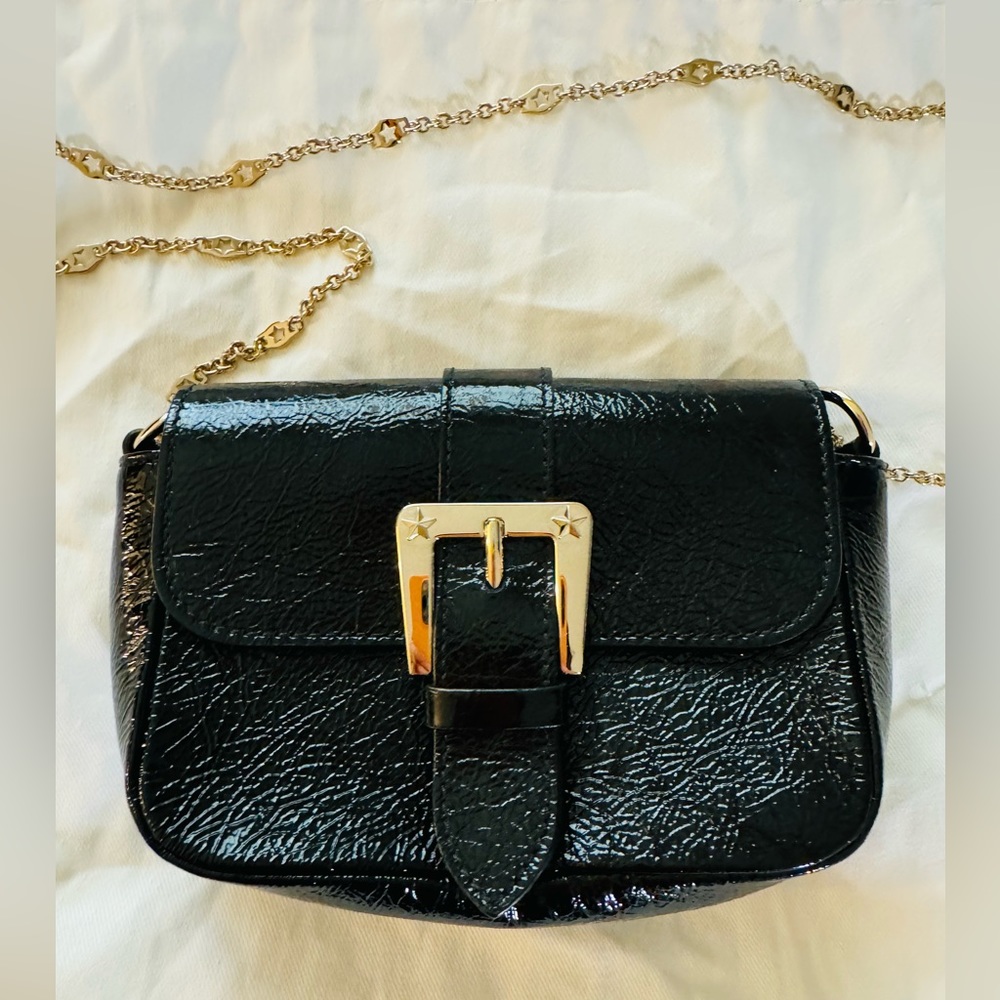 RED Valentino Black Patent leather Mini Shoulder Bag with golden chain
